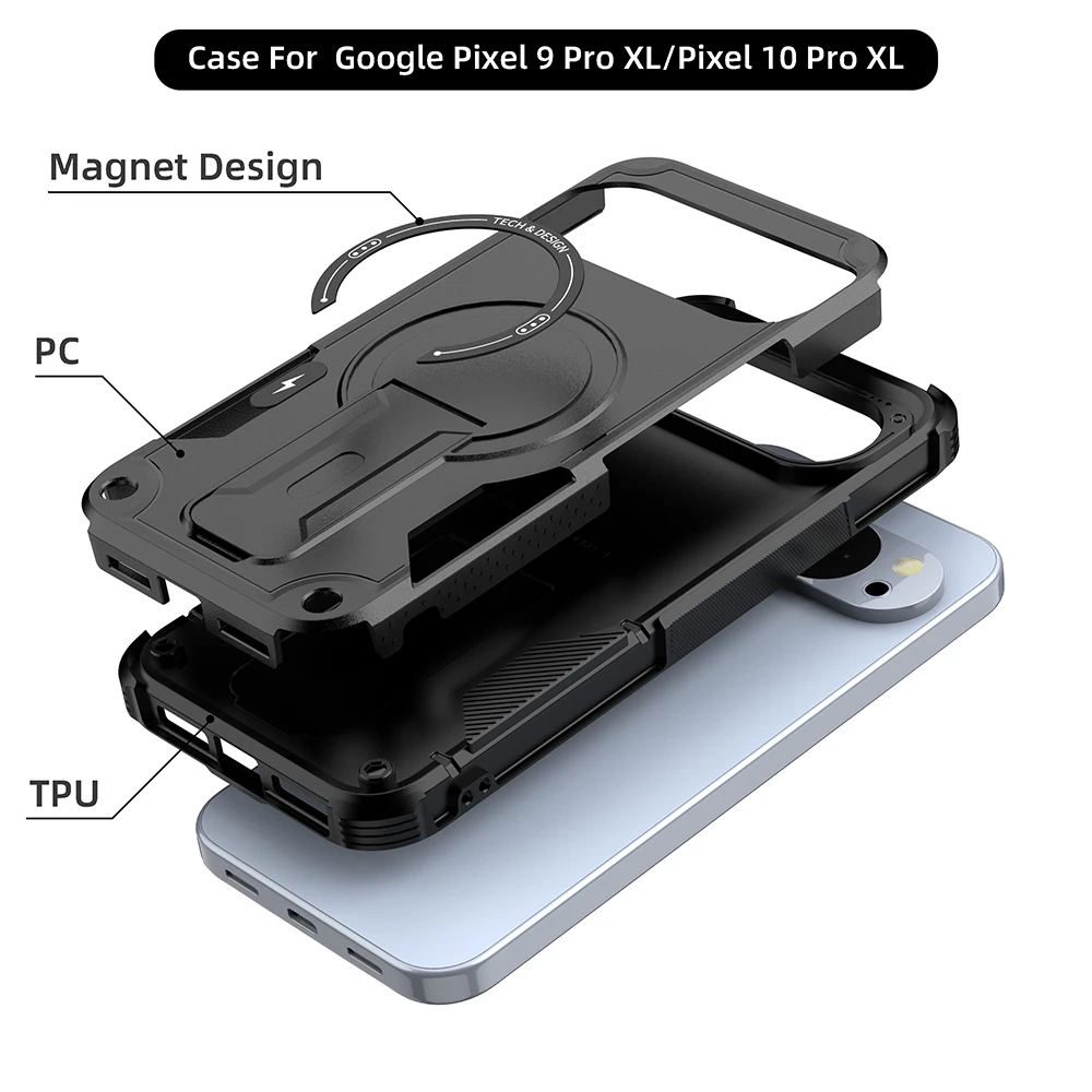 Shockproof Rugged Stand Phone Case with Magnetic Charging and Military Grade Protection