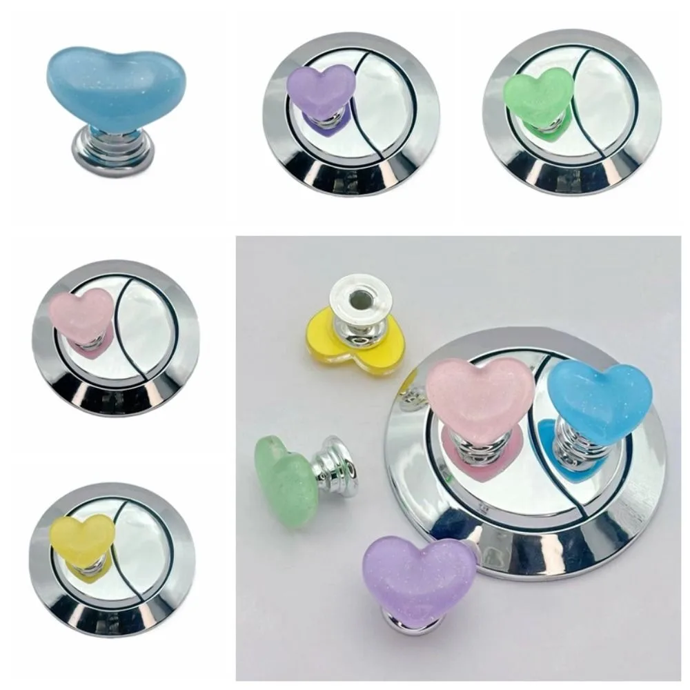Fashion Heart Shape Toilet Press Glitter Push Switch Water Tank Buttons Colorful Nail Protector Toilet Button Bathroom