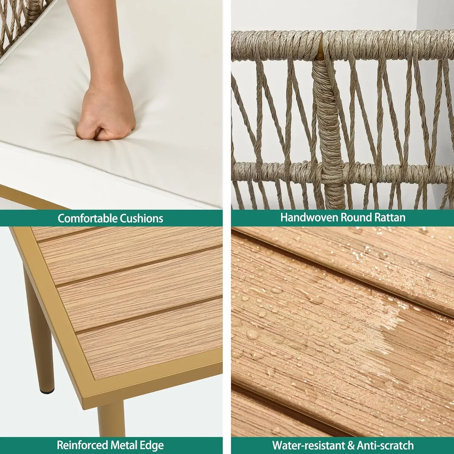 NEW-Patio Furniture Set, 6 Pieces Outdoor Rattan Woven Sectional Sofa Patio Loveseat with Ottoman and and Side Table