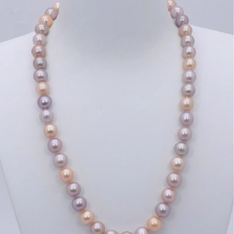 

18"9-10mm Genuine Natural Sea Pink Purple Pearl Necklace