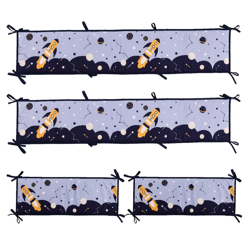 

4Pcs Set Newborn Baby Bumper In The Cot Four Side Protector Cute Cartoon Printing Cotton Anti-collision Crib Block Support Fence