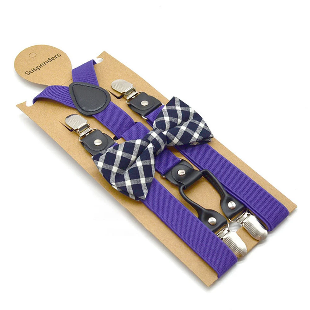 Solid Color Bowknot Elastic Leather Suspenders Braces Men Women Adjustable Straps For Wedding Suit Skirt Accessories Gift