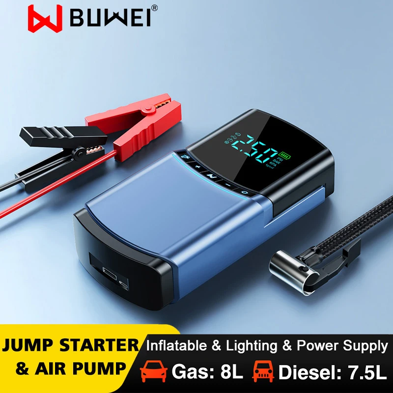 BUWEI 4 in 1 Car Jump Starter Air Pump 150PSI 10400mAh Peak Current 1000A Starter Device