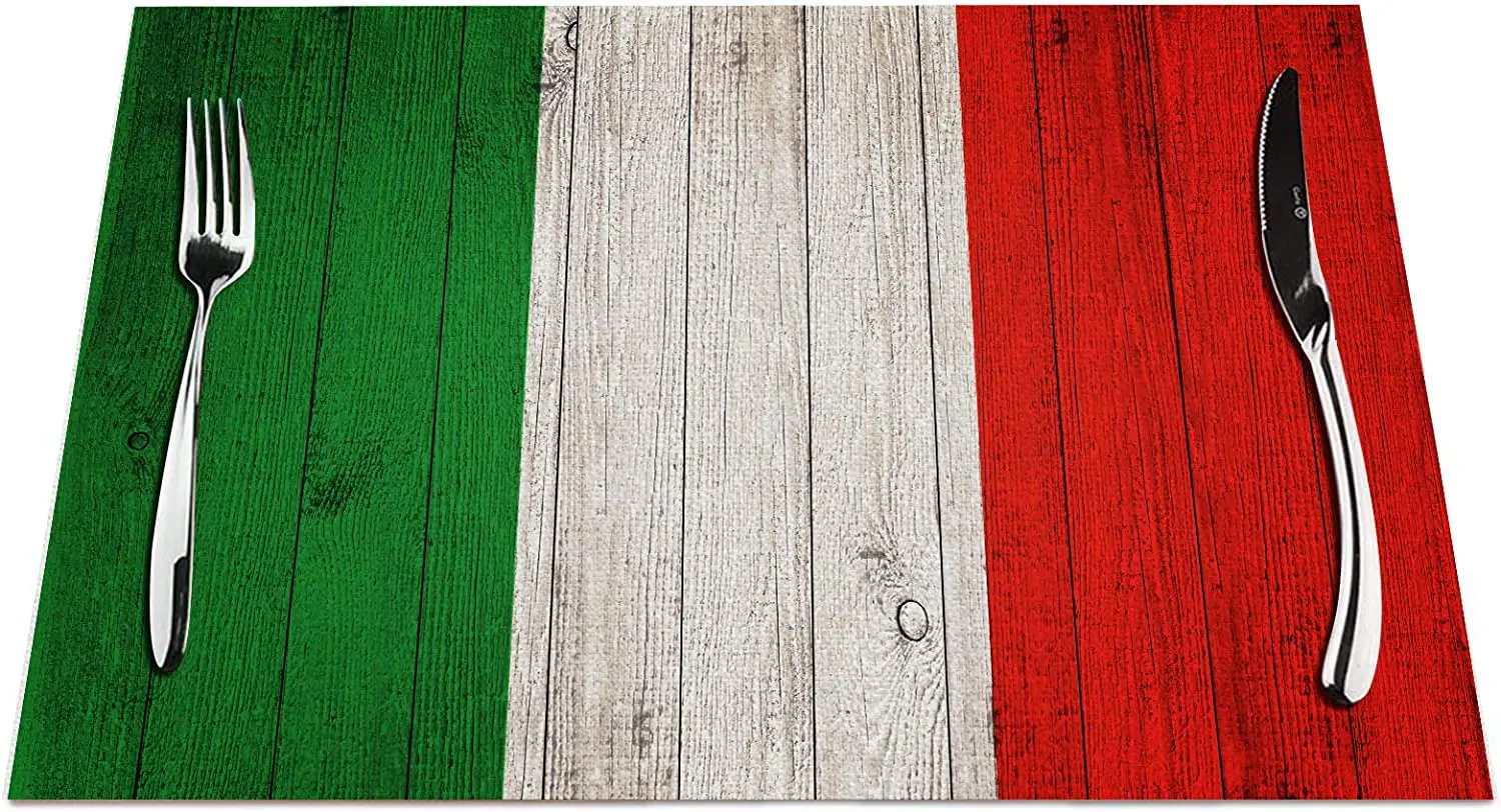 

Italian Flag Placemats Set of 4, Italian Flag On Wood Board Placemats Heat Resistant for Dining Table Non-Slip 18x12 Inches