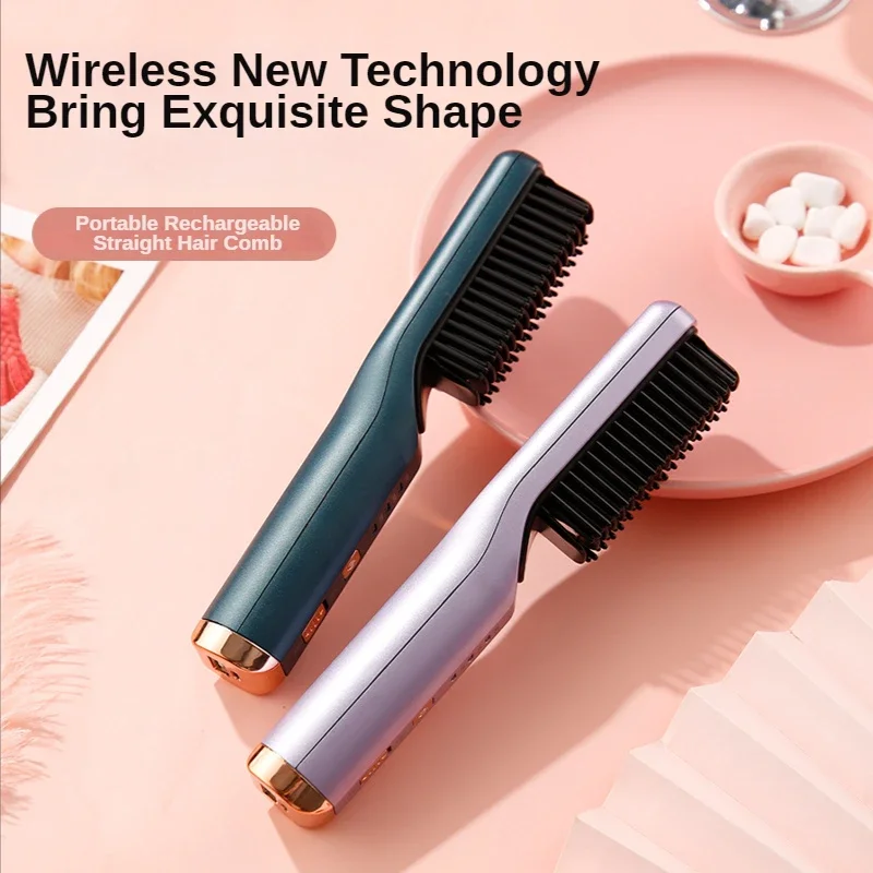 

Wireless Portable Multifunctional straightener brush electric heat comb curler hair Anti-Scald Fast Heating Brush modeling tool