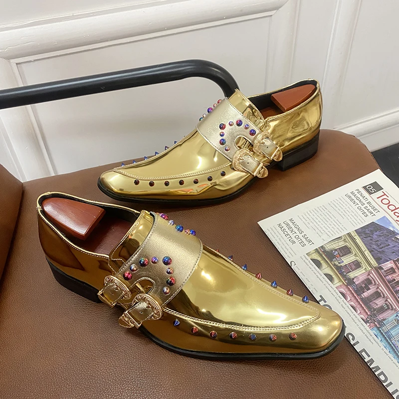 

High Quality Men's Leather Shoes Gold Pointed Toe High Heel Ladies Leather Shoes Fashion Trend Casual Shoes Moccasin Shoes Loafe