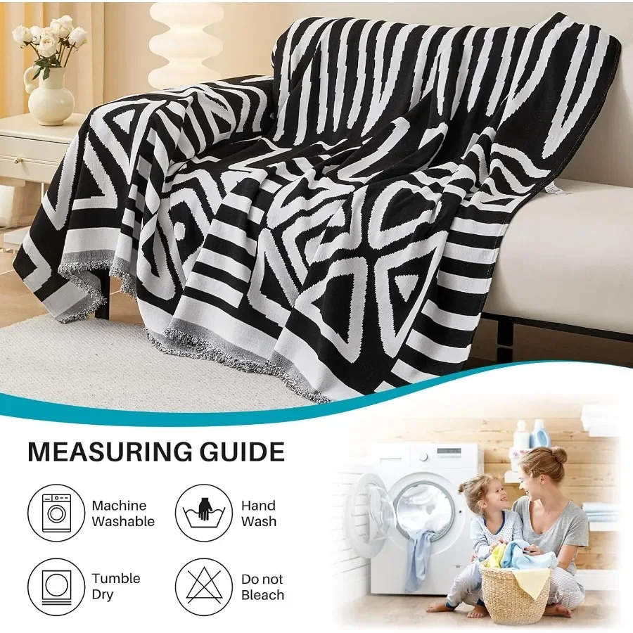 Boho Chenille Couch Cover Blanket for L Shape Sectional Sofa 2 Pcs Slipcover 1Triangle Plaid Sofa Chic Geometric Furniture P