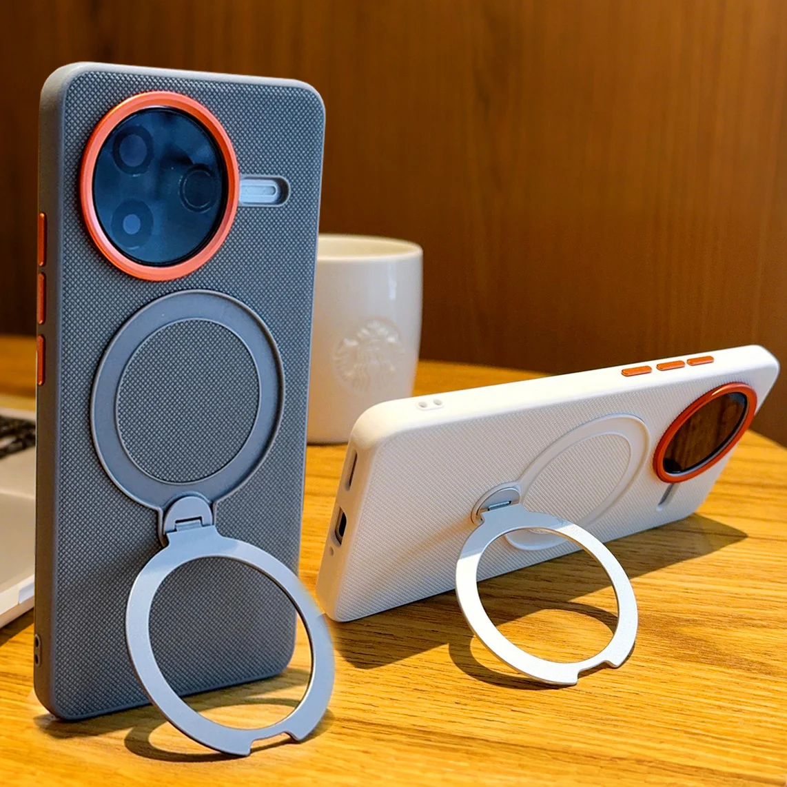 Red Lens Ring Raised Protective Case with Metal Magnetic Holder and Enhanced Camera Protection