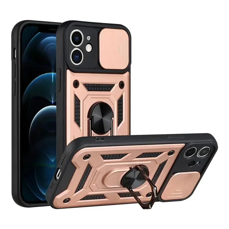 Luxury Slide Camera Lens Protection Armor Case with Military Grade Bumpers and Metal Ring Cover