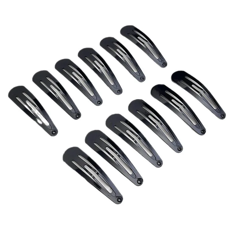 Black Hair Clips Set - Decorative Metal Snap Barrettes