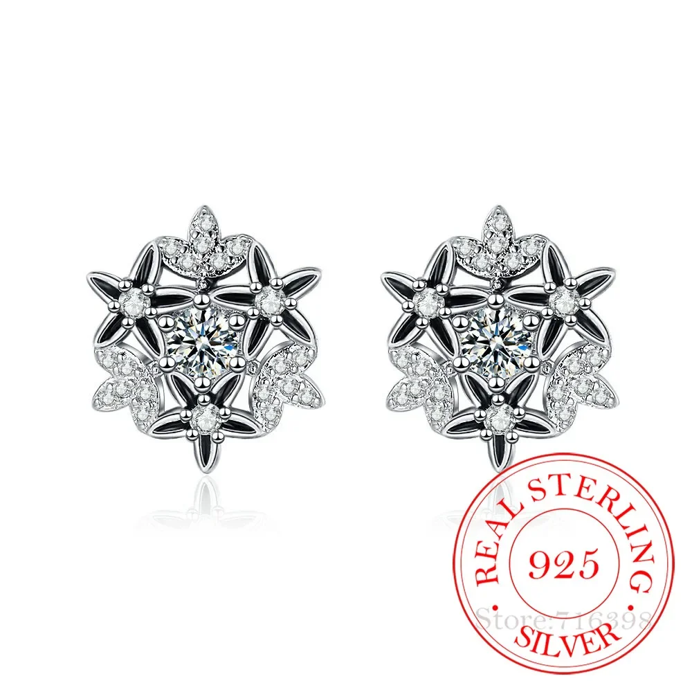 

Orginal 925 Sterling Silver Snowflake Zircon Crystal Stud Earrings For Women Girls Wedding Party Jewelry Gift Female Pendientes