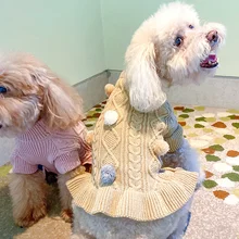 Dog Clothes Plush Ball Wool Sweater Dress Fit Small Dog Puppy Pet Cat Spring&Autumn Pet Cute Costume Pet Clothes Skirt