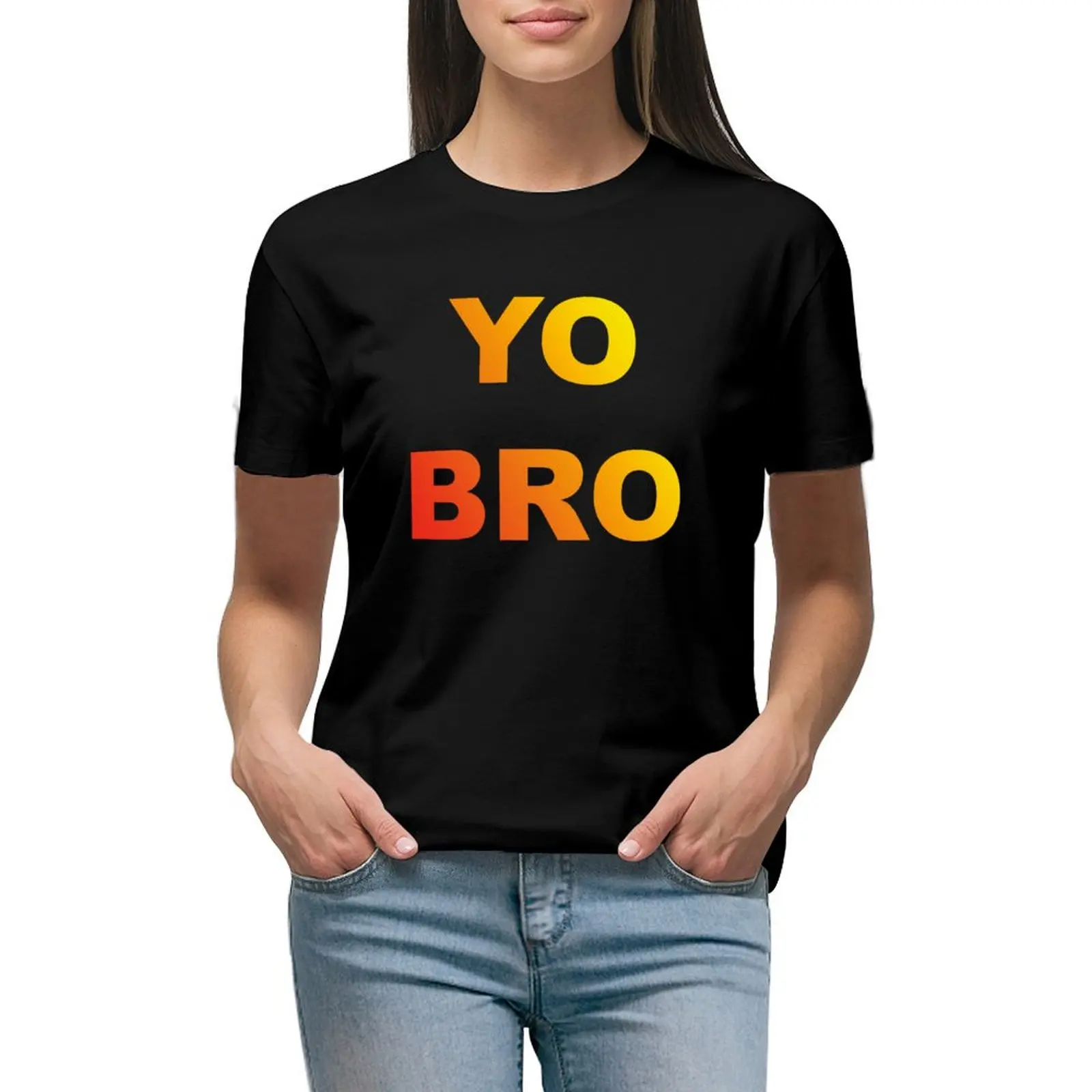 

Yo Bro Yellow Orange T-shirt cute clothes hippie clothes Female clothing oversized workout shirts for Women