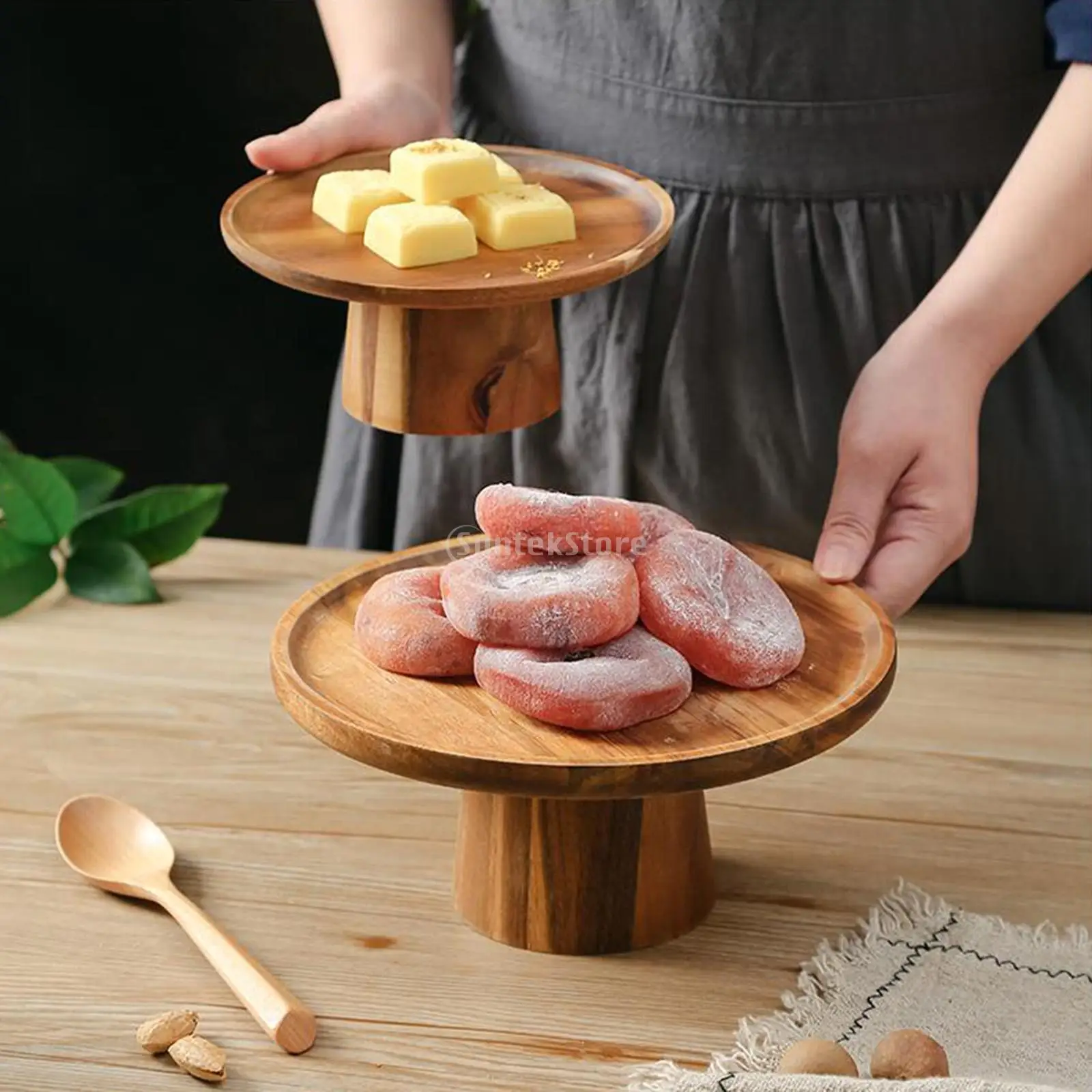 Solid Wooden Tray High-Footed Cake Plate Household Pedestal Stand for Dessert Fruit Snack Display for Sushi dessert cake display stand