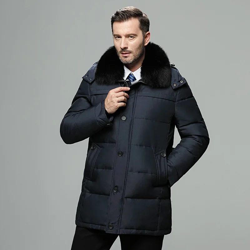 Canada Winter Jacket For Men Down Jacket Medium Long Warm Goose Down Coats Parkas Fur Collar Waterproof
