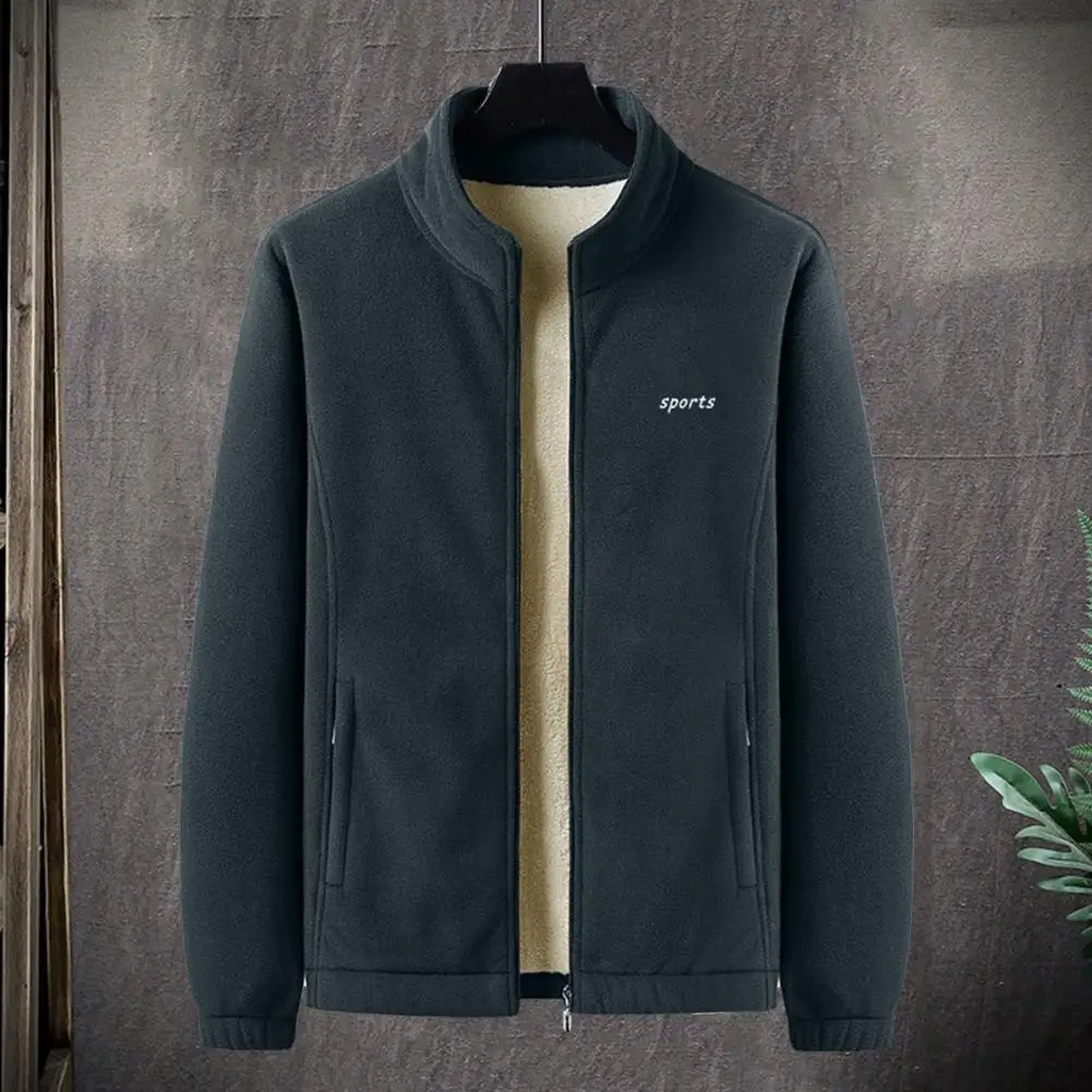 

Men Coat Men's Thickened Plush Winter Coat with Heat Retention Zipper Closure Stand Collar Warm Cardigan Jacket with for Autumn