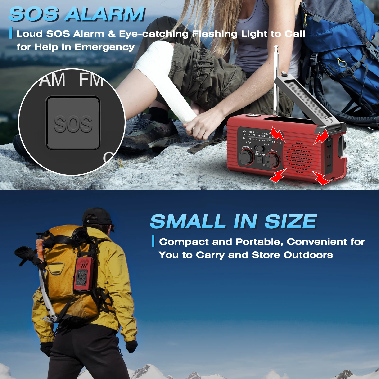 Upgrade Multifunction Outdoor Radio Hand Crank Charging Solar USB FM/ AM/ NOAA WB Weather Radios Emergency Flashlight Power Bank