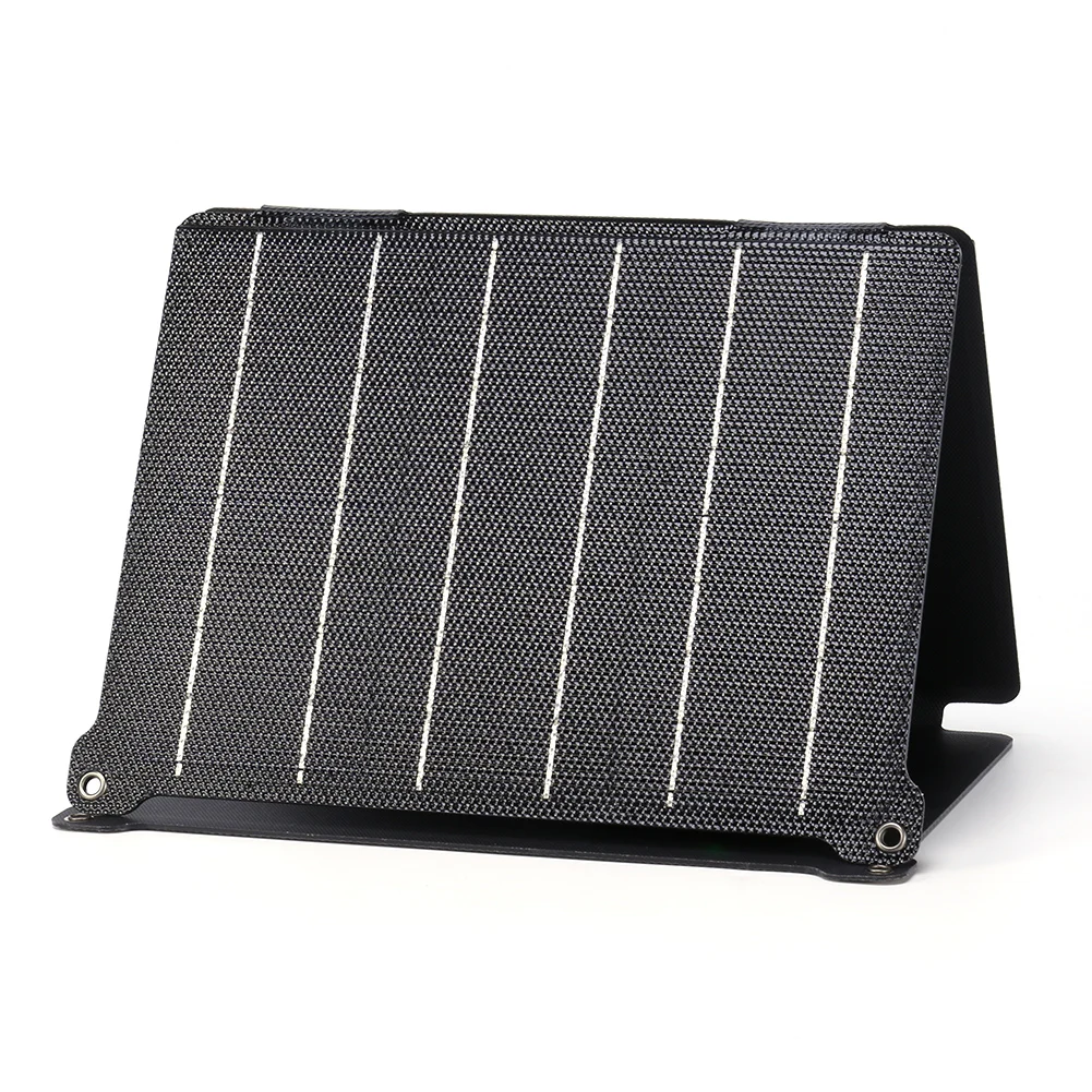 5V/12V Solar Panel Charger with Carabiner Waterproof 30W Mobile Phone Power Bank Dual USB DC Ports ETFE Scratchproof for Camping