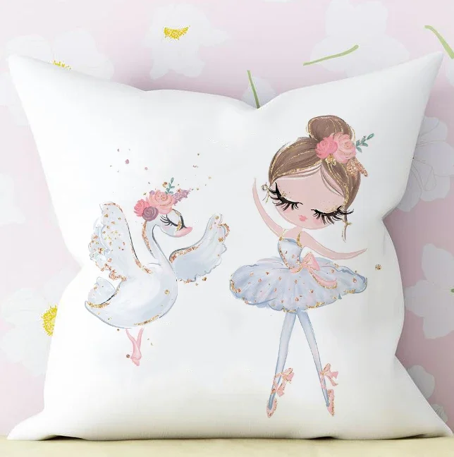 Cushion Cover Pillow Case Cover Nursing Pillow Cover Baby Pillow Cover Princess Ballerina Nursery Cushion Cover Pink Baby Girl Room Decor Nursery Decorative Cushion Pillowcase 45x45cm