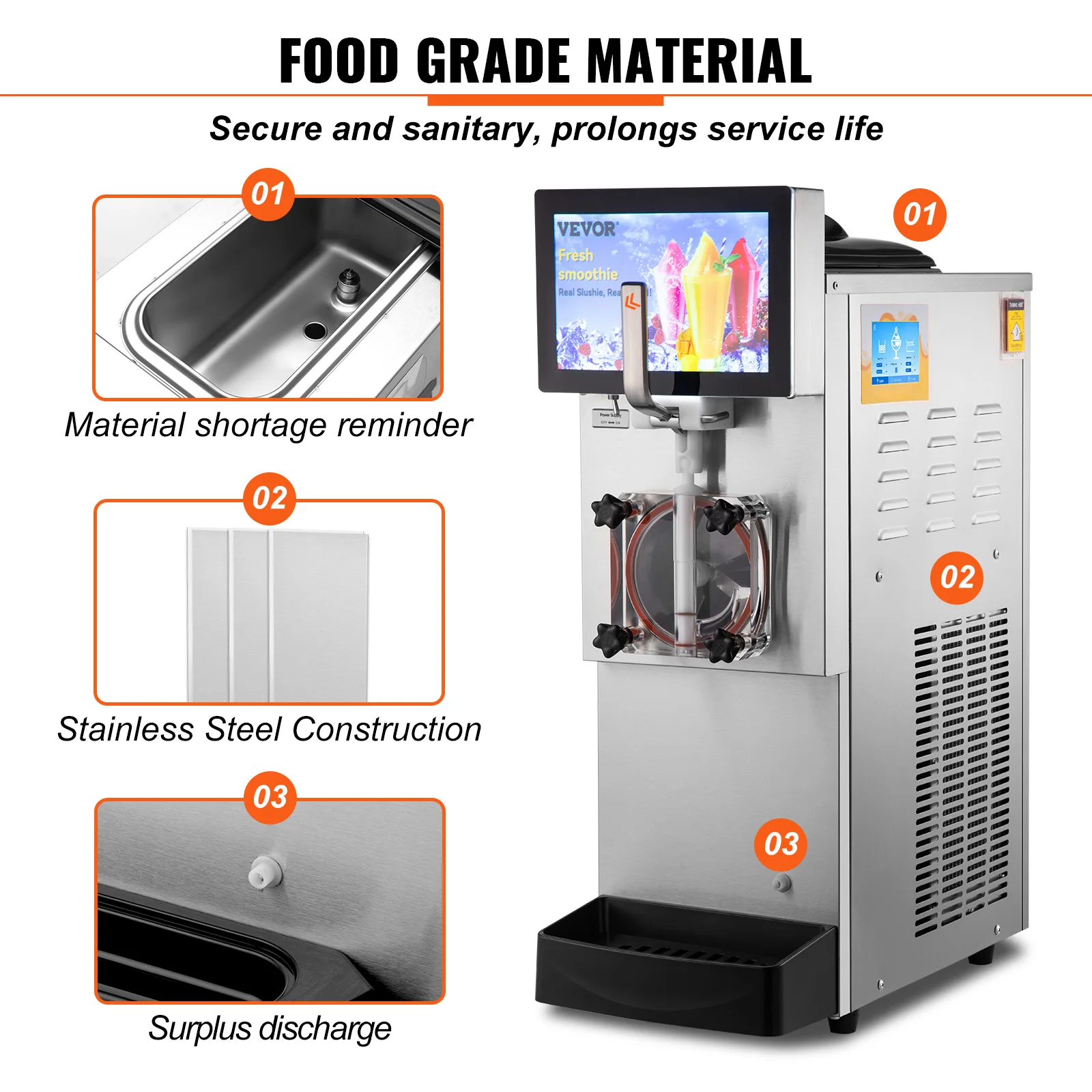 VEVOR Commercial Slushy Machine 8L Single Bowl Cool and Freeze Modes Stainless Steel Margarita Smoothie Frozen Drink Maker Bars 4
