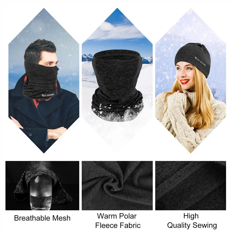 WEST BIKING Windproof Cycling Mask Winter Half Face Mask Ski Sport Headband Neck Warmer Balaclava Men Women Warm Cycling Scarf