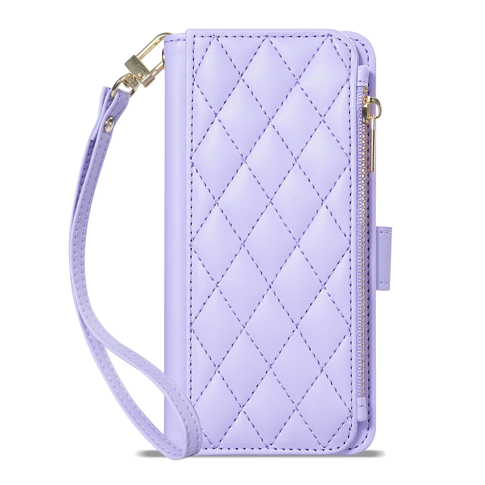 Compact Leather Wallet Case with Zipper Card Slot and Magnetic Flip Stand Feature