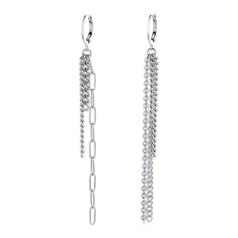 Silver Asymmetrical Long Earrings for Women Tassel Ear Chain Ear Buckles long earrings crystal tassel earrings