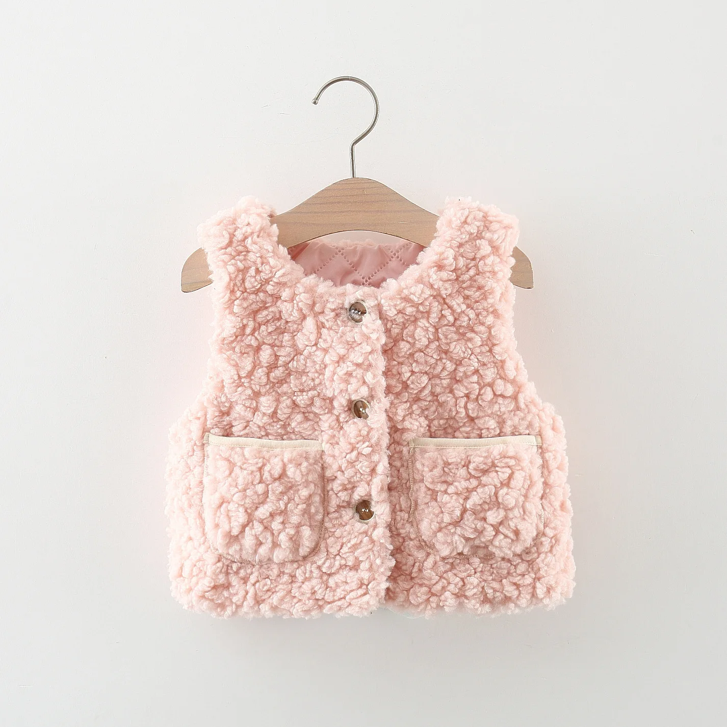 Autumn and Winter New Girls' Fur Vest Coat Children's Single breasted Back 3D Cartoon Embroidery Winter Thickened Tank Top