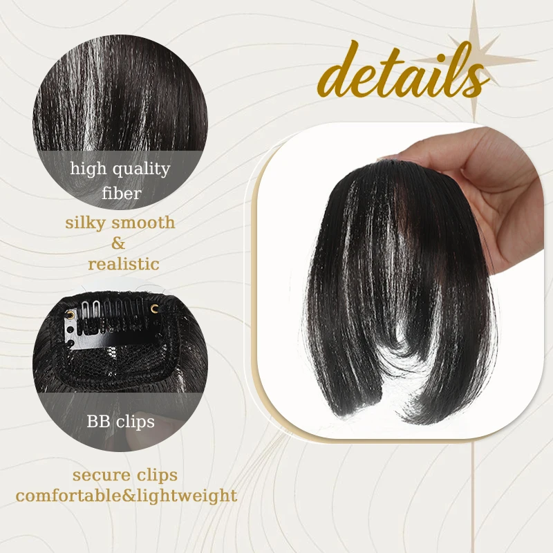 Synthetic Clip in Hair Bangs Wig Wispy Side-swept Bangs Hair Clip Fake Bang Fringe with Temples Hairpiece for Women Daily Use