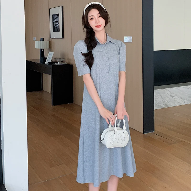 

Summer Pregnant Women's Cotton Dress Loose Short Sleeved Oversized Maternity Clothes Turn-down Collar Pregnancy Casual Dresses