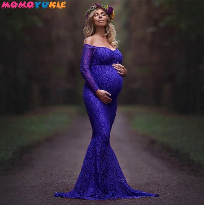 SexyShoulderlessMaternityDressesPhotoshootRufflesPregnancyMaxi