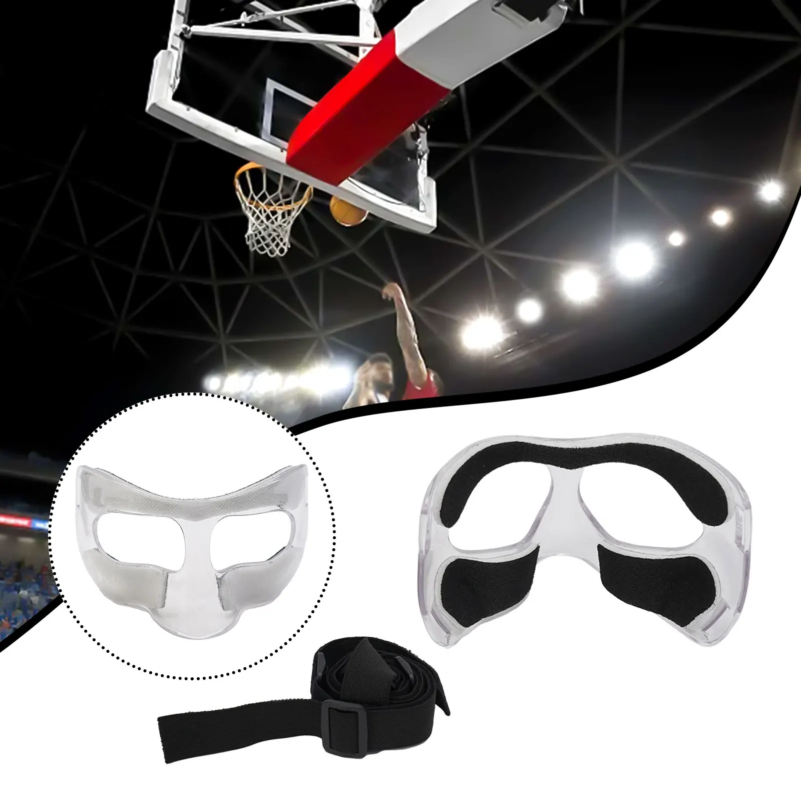 

Баскетбольная защита для носа, регулируемая защита от столкновений, прозрачная с накладкой, баскетбольная защита для лица, прочная защита для носа