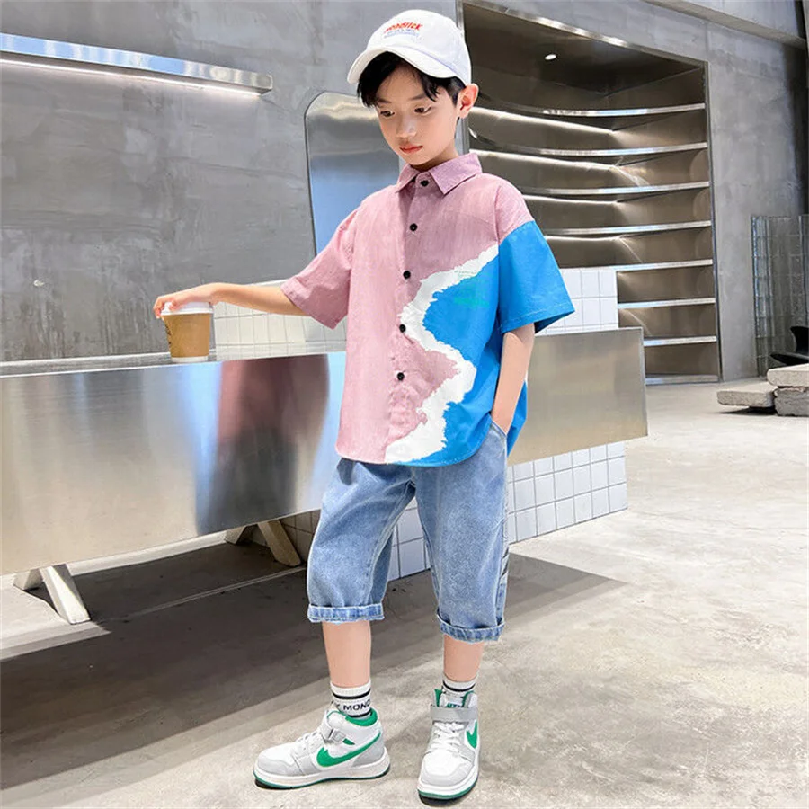 

2pcs Summer Baby Boy Clothes Kids Short Sleeve Clothes Set T-shirts Toddler Cotton Tops +Short Suit Boy Tracksuit Outfits 3-14 Y