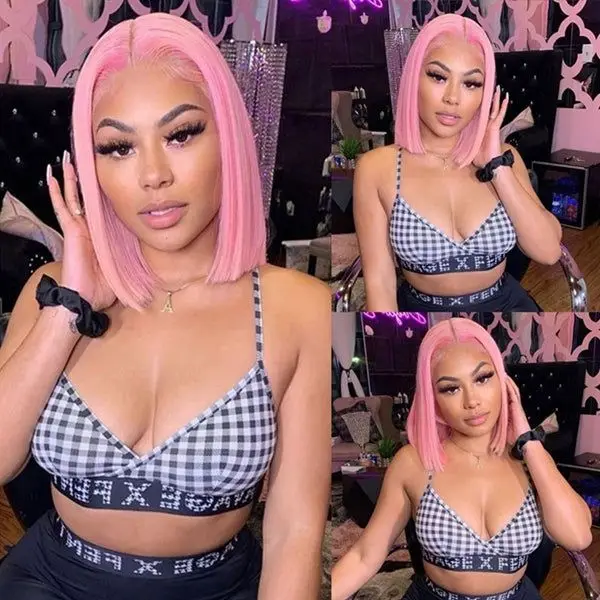 Pink Short Bob Hair Glueless Lace Front Human Hair WIg Pink Human Wigs For Women Pre-Plucked Transparent Lace Front Bob Wig
