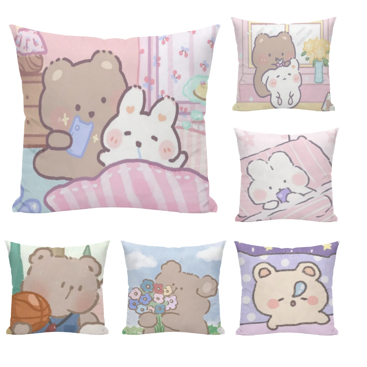 

Cute Bear Rabbit Tapestry Healing Warmth Pillowcase Pillow Cushion Case Dakimakura Cover Decorative Sleeping