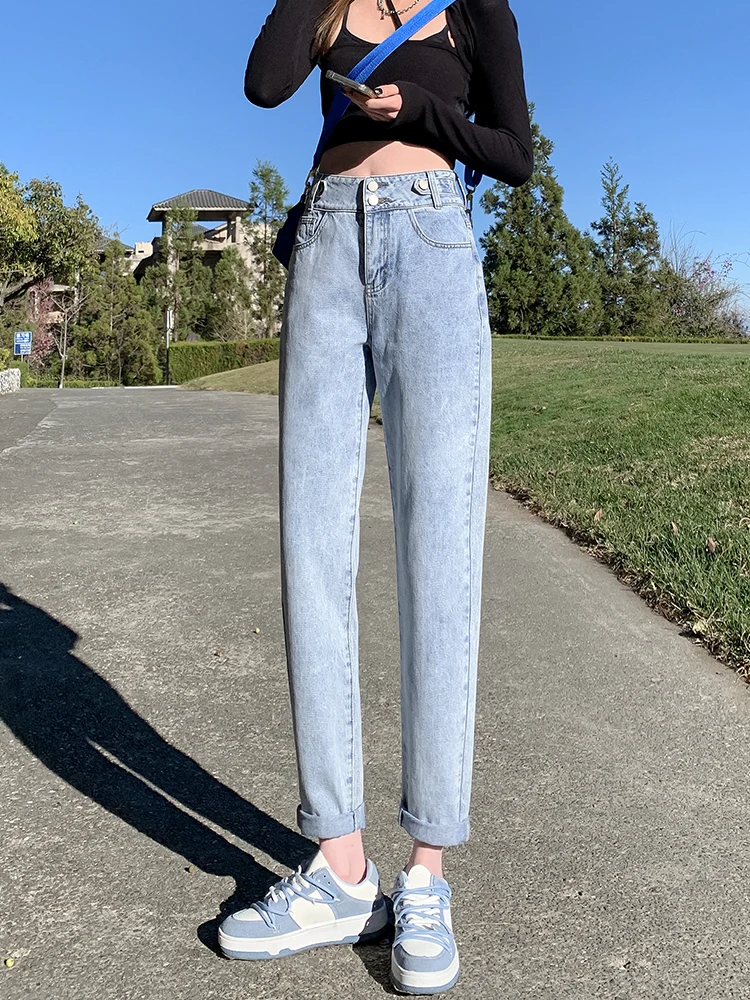 denim jeans Yitimoky High Waist Full length Buttons Zipper Vintage Pants Women Jeans 2022 Spring Wide Leg Pants Straight Jeans Femme jeans jeans women