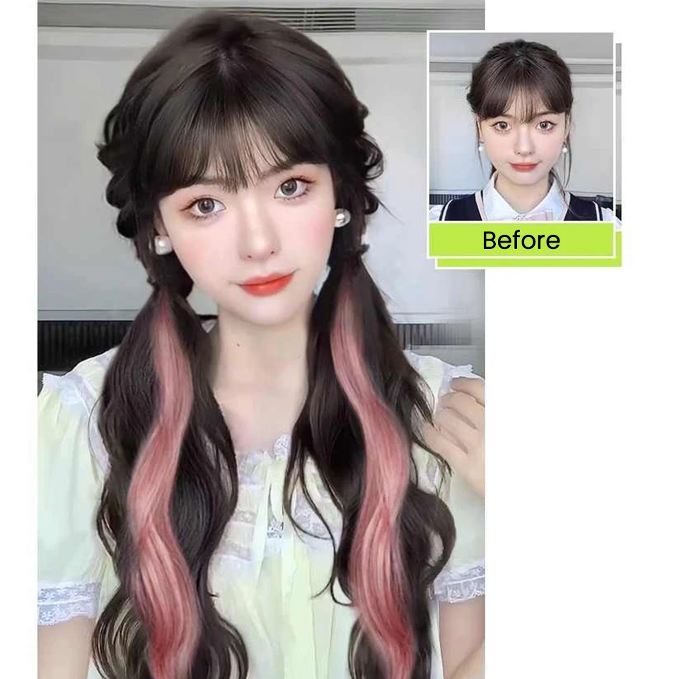 Synthetic Ponytail Hair Extensions Black Blonde Pink Braided Hairpiece