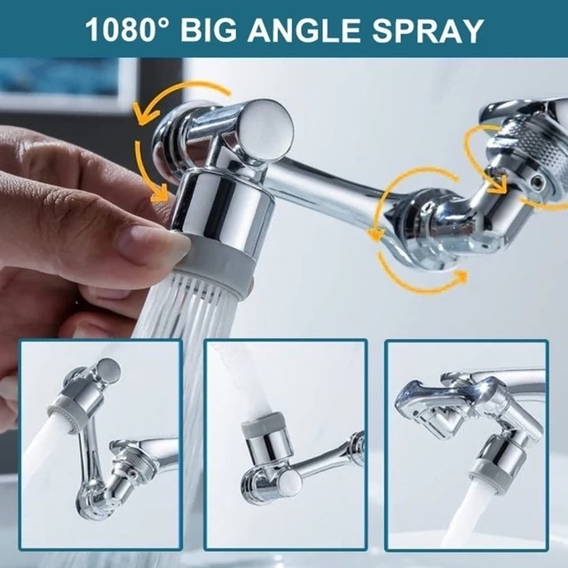 1080° Swivel Robotic Arm Swivel Extension Faucet Aerator Extender Tap  Universal