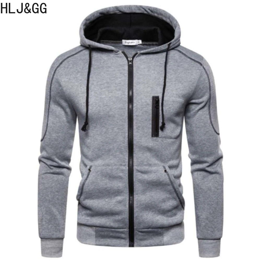 HLJ&GG Casual Men's Solid Hoodies Autumn Round Neck Zipper Hooded Sweatshirt High Quality Couple Sweater Coat 2023 New Arrivals