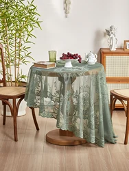 Elegant Green Floral Lace Round Tablecloth for Dining and Living Room Decor (Green)