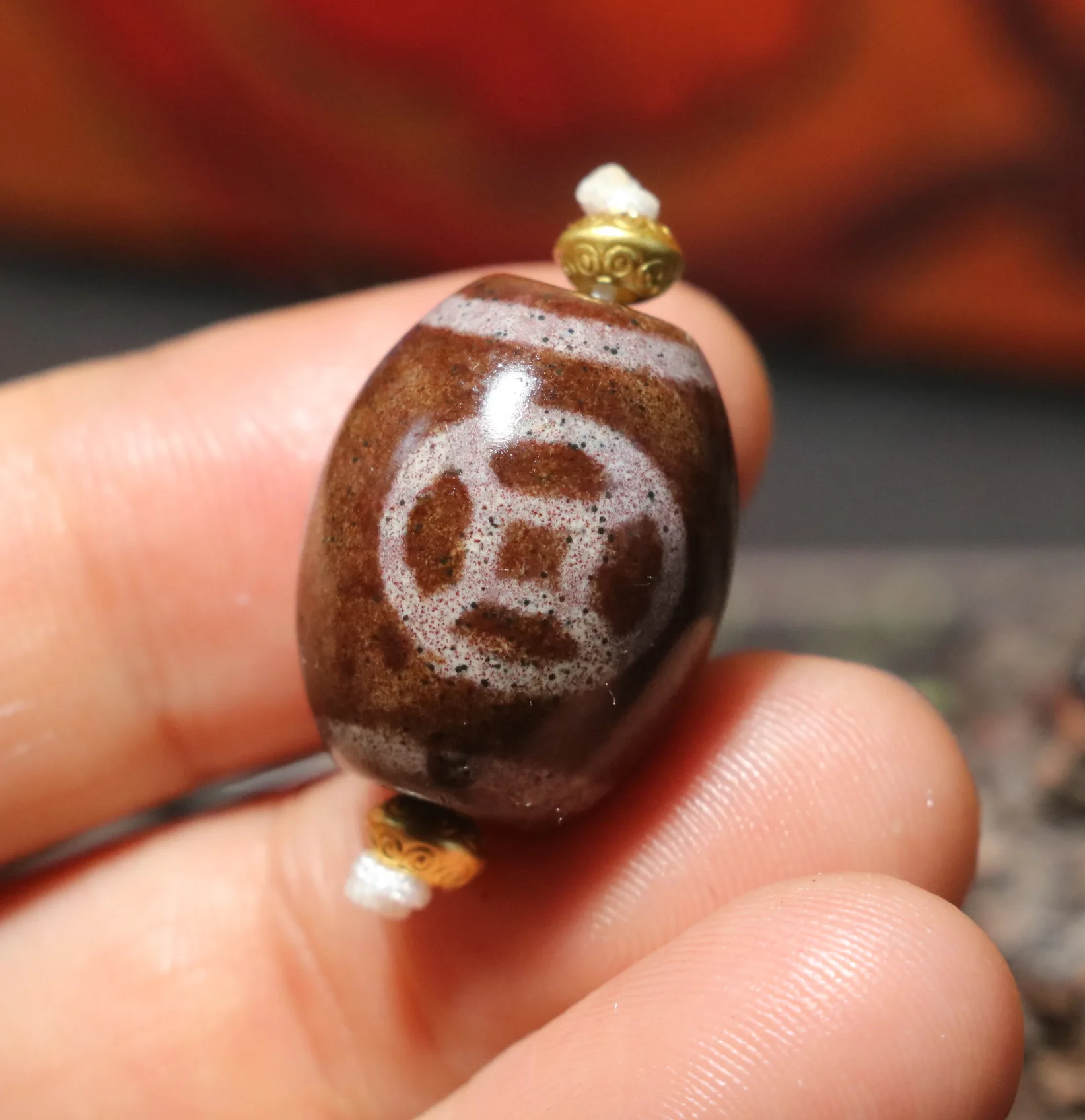 

4A Ultra Energy Tibetan Old Agate Cinnabar Dots Fortune Coins Big Daluo Totem DZi Bead Amulet For Making Jewelry Timestown