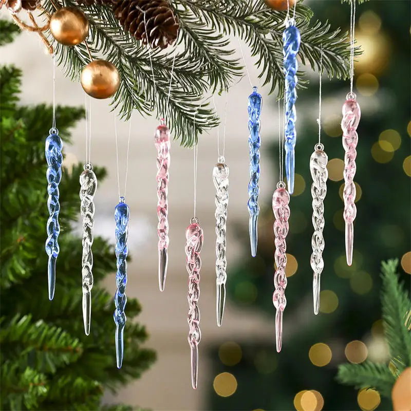 Crystal Snowflake Clear Simulation Ice Pendants Xmas Tree Hanging Ornaments Winter Theme Party Christmas Decor 12/24Pcs