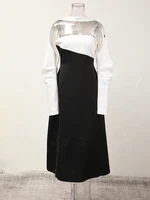 فستان نسائي أنيق بدون حمالة ، مكشوف الكتفين ، لون متباين ، حمالة رقبة غير متماثلة ، حفلة نسائية ، موضة صيفية ، فستان جديد ، 13DB4516 1