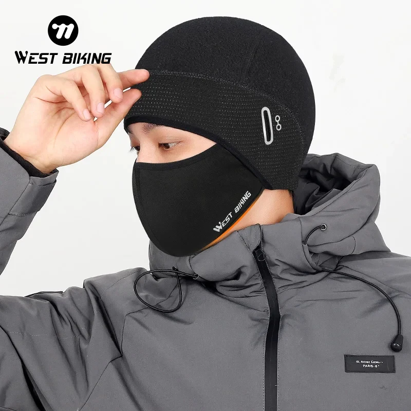 Winter Fleece Balaclava Cycling Windproof Thermal Caps Face Protection Motorcycle Bike Helmet liner Men Sports Hat WEST BIKING