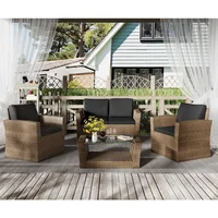 Outdoor Sofa Sets, 4PCS Patio Furniture Set, Outdoor Conversation Sets with Rattan Chair Table, Outdoors Garden Sofas Sets 1