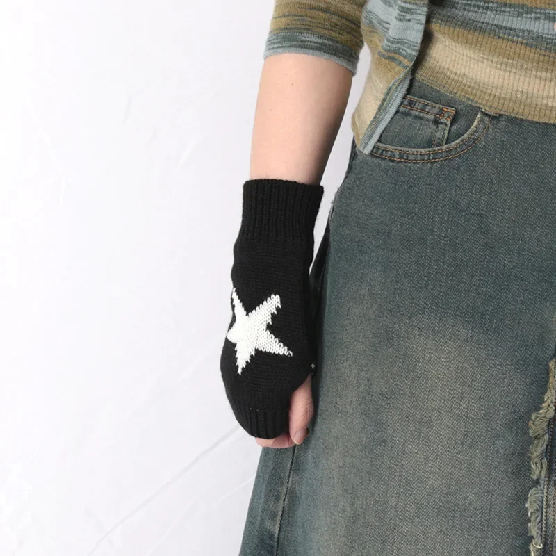 Knitted Half Finger Gloves Women's Warm Soft Winter Mittens for Girl Guantes Y2K Sleeve Girls Lolita Goth Fingerless Gloves