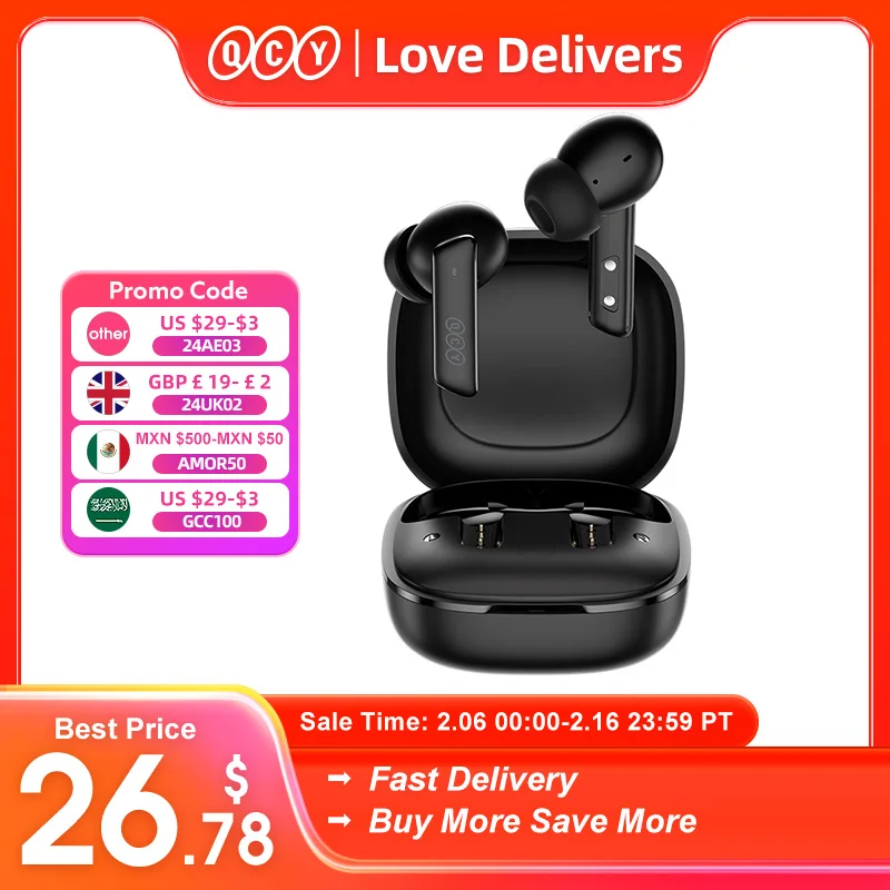 [$29-$3 Promo Code:24Ae03]Qcy Ht05 Anc Wireless Tws Bluetooth 5.2 Auricolari 40Db Cuffie Con Cancellazione Attiva Del Rumore Microfoni In-Ear Auricola