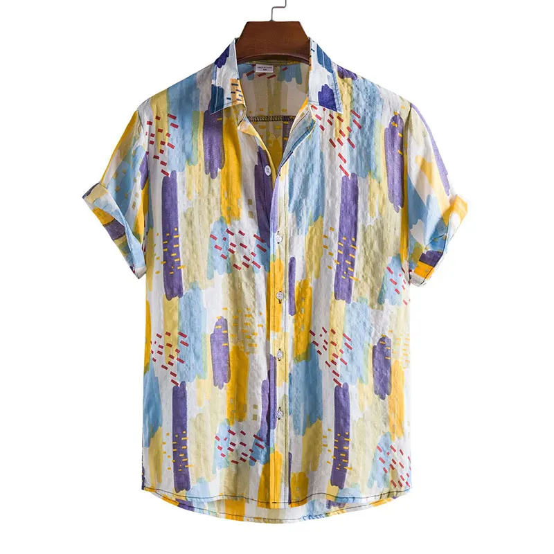 Summer Elegant Fashion Harajuku Slim Fit Male Clothes Loose Casual Sport All Match Shirt Square Neck Button Short Sleeve Blusa