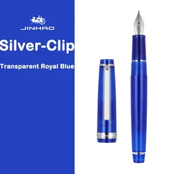 Elegant Silver Clip Luxury Fountain Pen with Extra Fine Nib - Premium Writing Instrument for Office & School Supplies (S - Clear Royal Blue)
