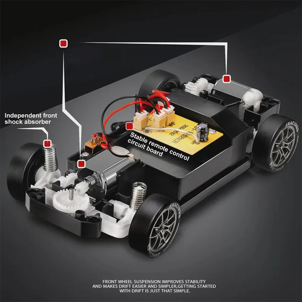 어린이 장난감 드리프트 무선 조종 레이싱카 1:24 미니 고속 스포츠 RC 장난감 LED 라이트 2.4GHz 3개 배터리 포함 남자아이 선물